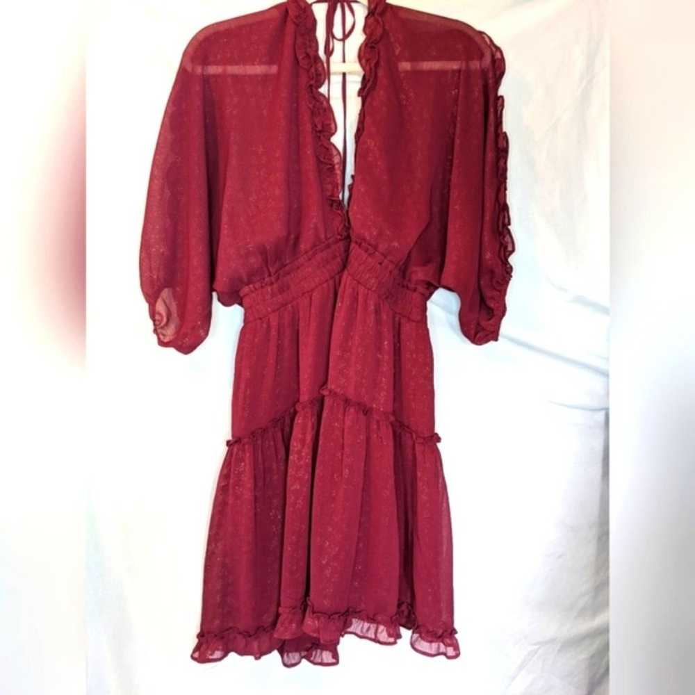 LoveStitch Ruffled Deep V Burgundy Dress, Large - image 2