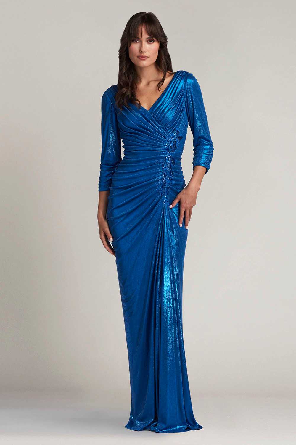 Tadashi Shoji Voll Draped Metallic Jersey Gown - image 1