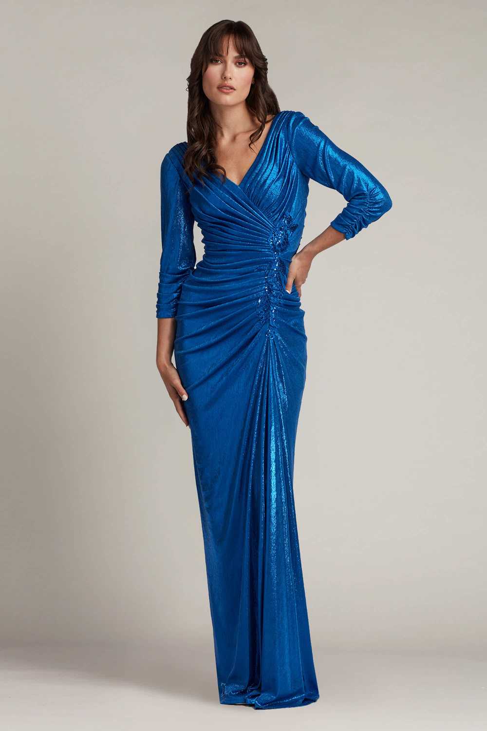 Tadashi Shoji Voll Draped Metallic Jersey Gown - image 3