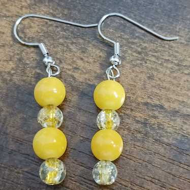 Handcrafted Yellow GlassBeaded Dangle Earrings Wo… - image 1