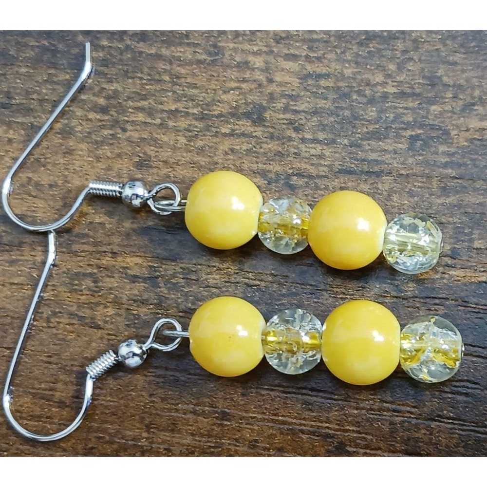 Handcrafted Yellow GlassBeaded Dangle Earrings Wo… - image 2