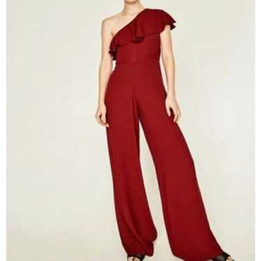 Zara Woman Burgundy Red Jumpsuit Small One Shoulde