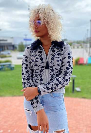 90s Vintage Vine Embroidered Cardigan with Fake Fu