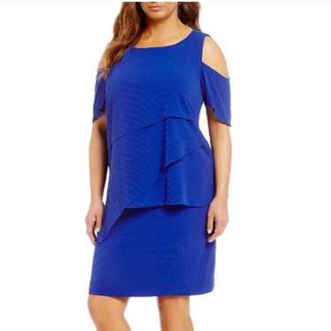 Tahari Tiered Cold Shoulder Cobalt Blue Shift Dres