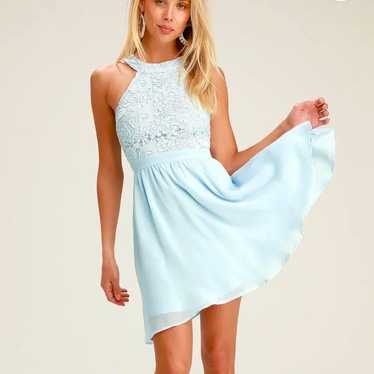 Lulus Lover's Game Baby Blue Lace Chiffon Halter … - image 1