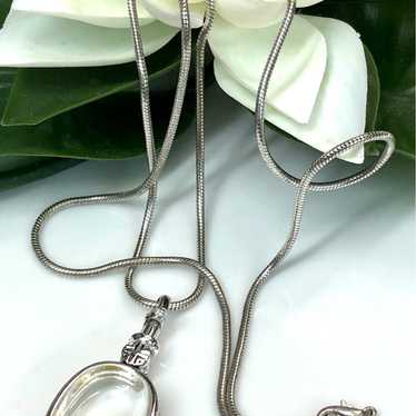 Vintage Silvertone Glass Locket Necklace - image 1