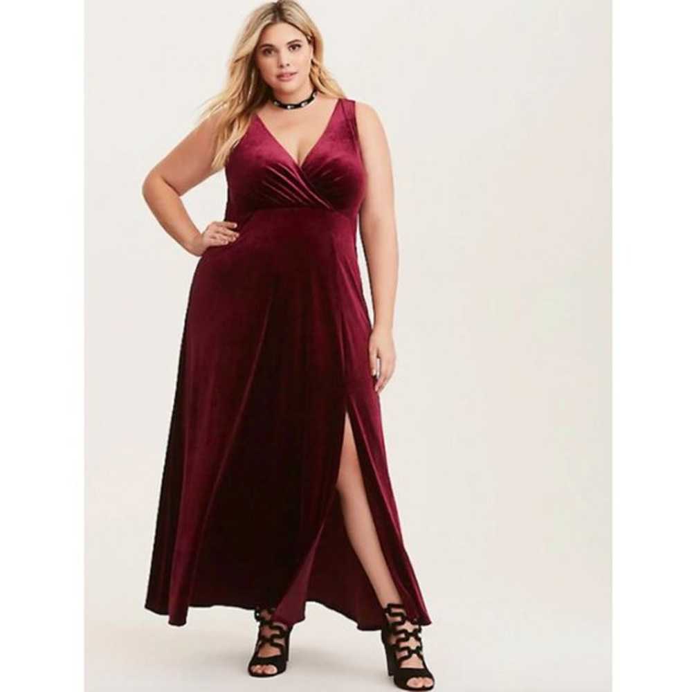 Torrid 2 Merlot Velvet Slit Maxi Dress 2X 18 20 - image 1