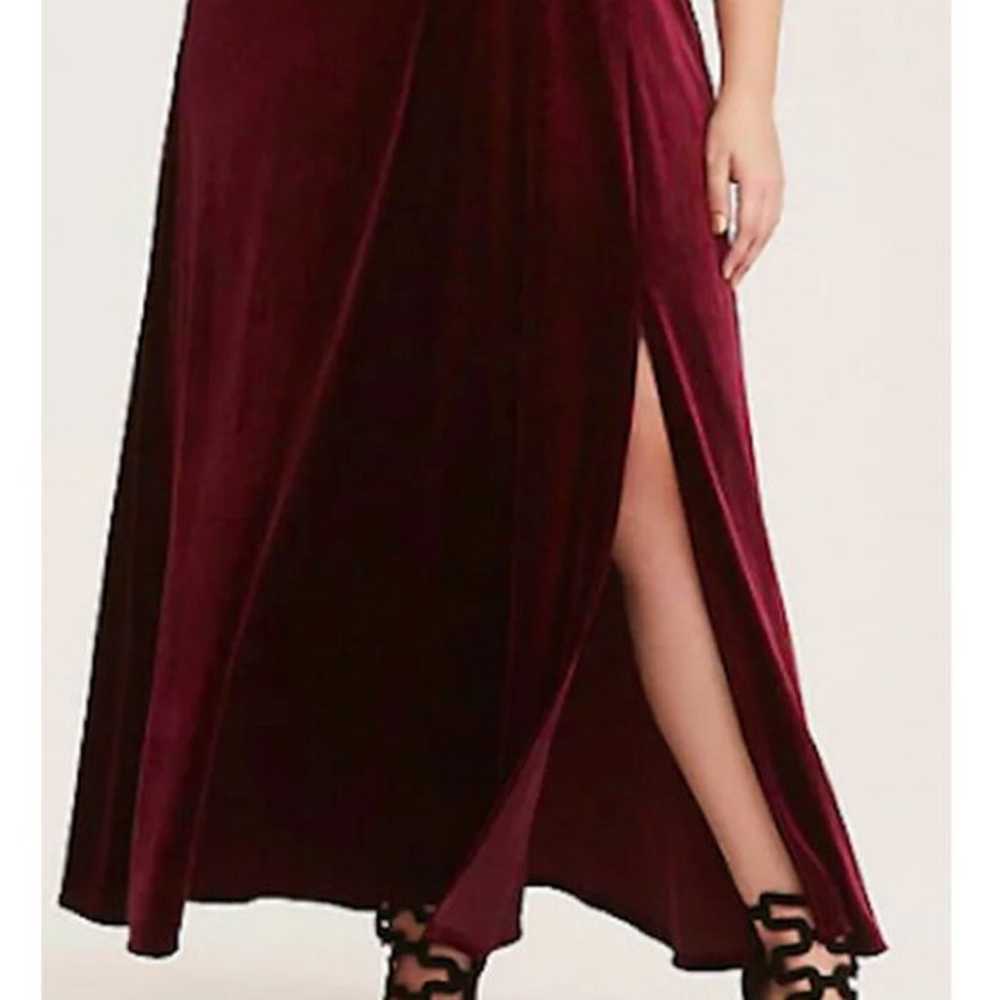 Torrid 2 Merlot Velvet Slit Maxi Dress 2X 18 20 - image 4