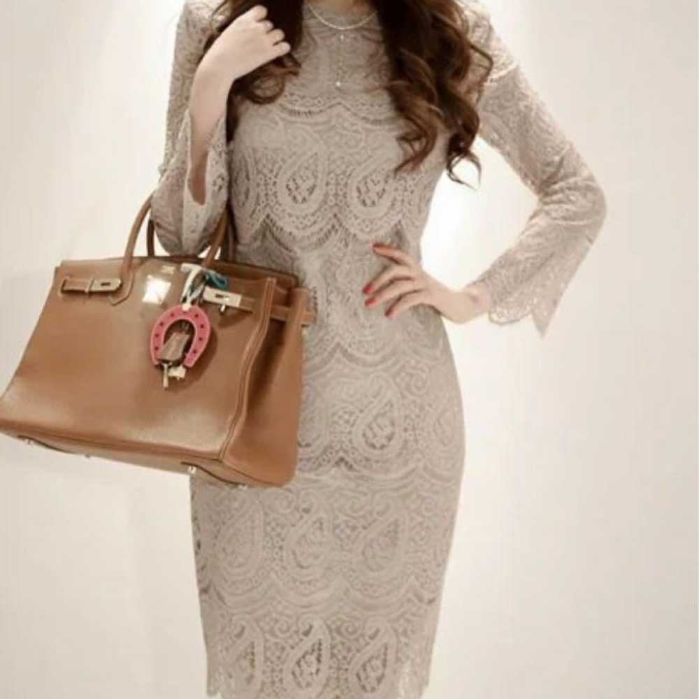 Elegant and cute all-lace knee-length long-sleeve… - image 1