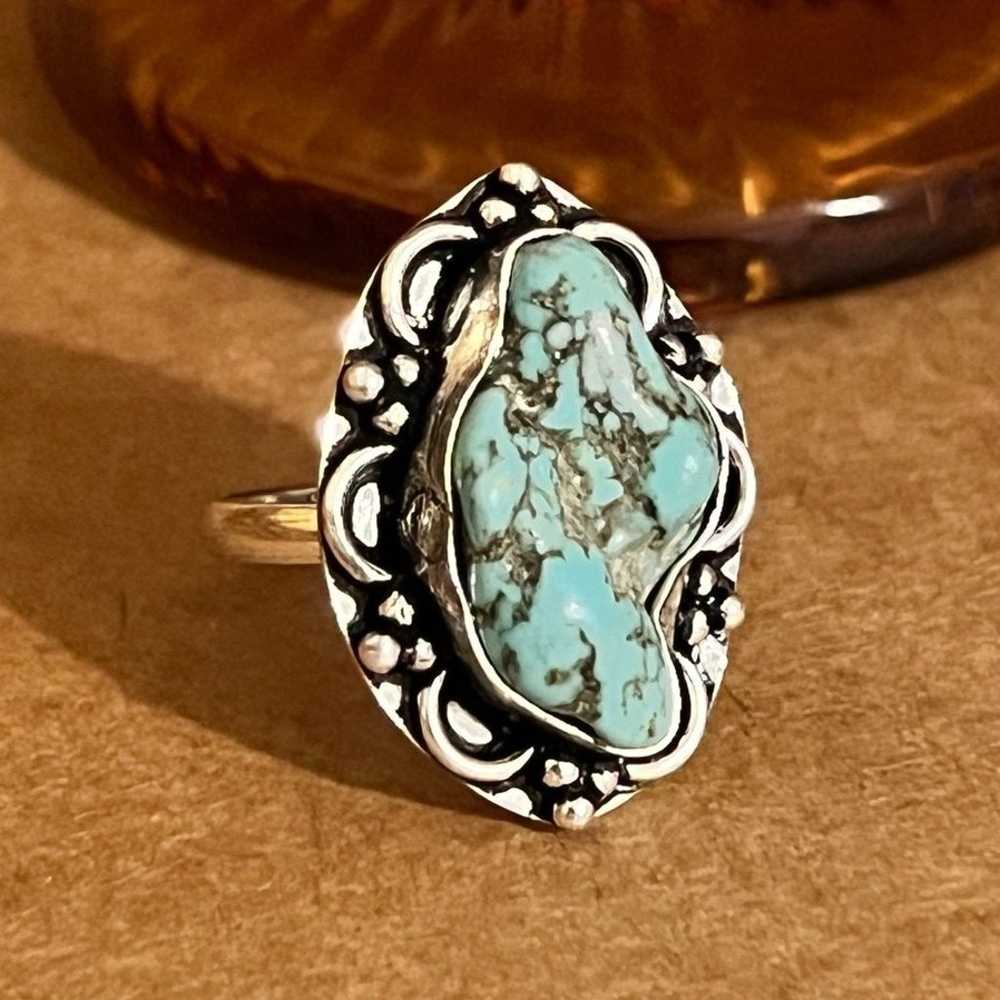 Vintage Handmade Sterling Silver Turquoise Ring S… - image 1