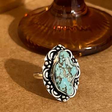 Vintage Handmade Sterling Silver Turquoise Ring S… - image 1