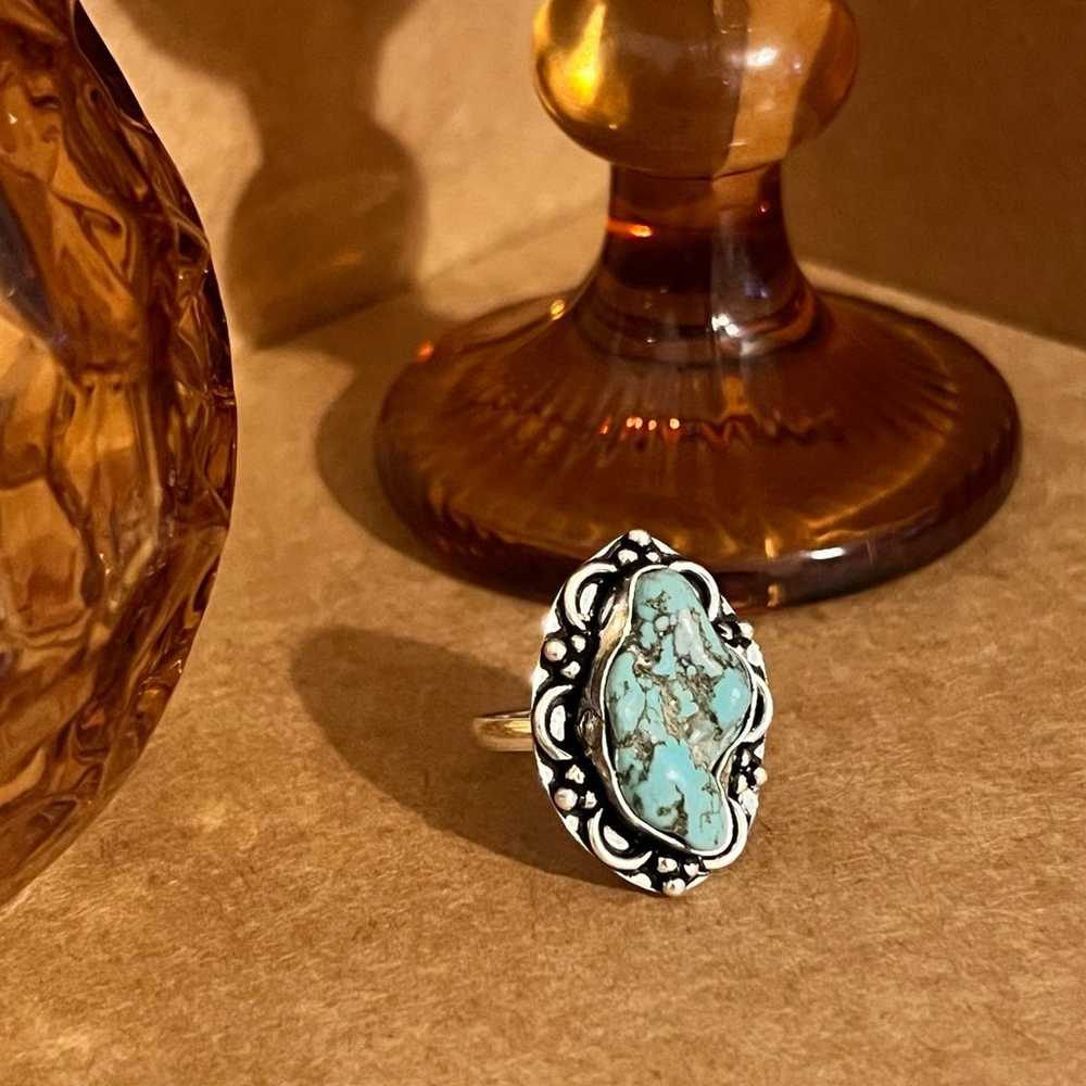 Vintage Handmade Sterling Silver Turquoise Ring S… - image 2