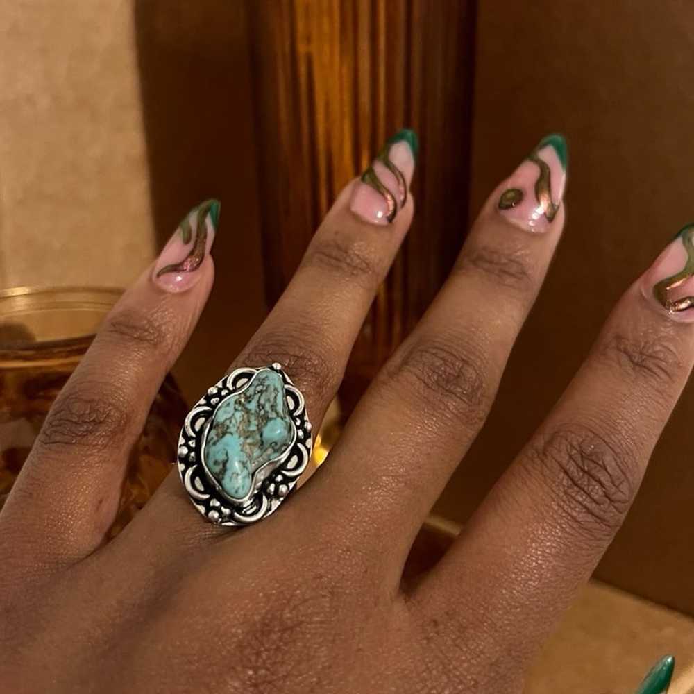 Vintage Handmade Sterling Silver Turquoise Ring S… - image 7