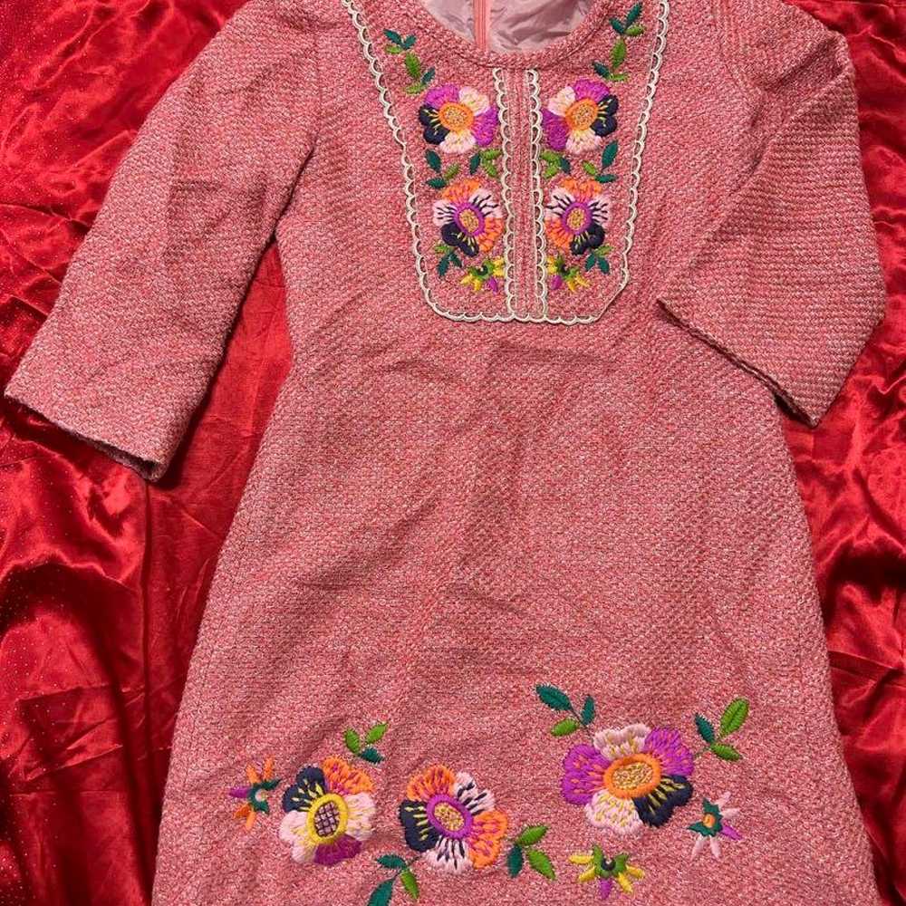 Chesty Tweed Embroidered Dress Pink Size 0 - image 9