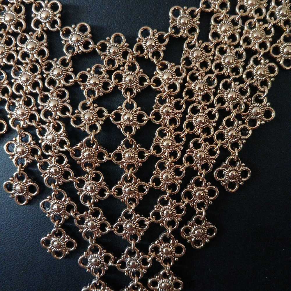 Gold Tone Filigree Floral Bib Necklace - image 5