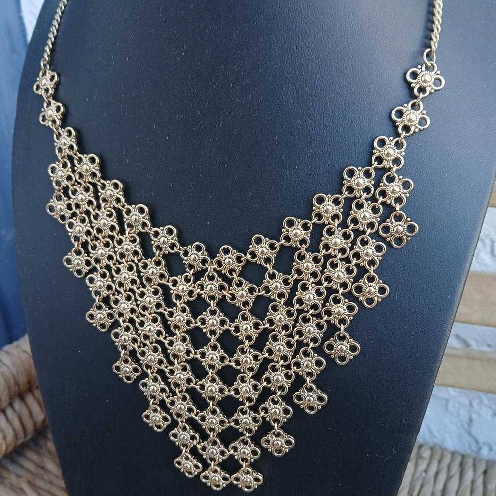 Gold Tone Filigree Floral Bib Necklace - image 8