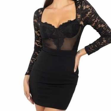 Black Lace Sleeve Sexy Mini Cocktail Dress Medium