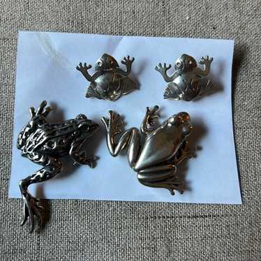 925 sterling silver frogs set of earring and broo… - image 1