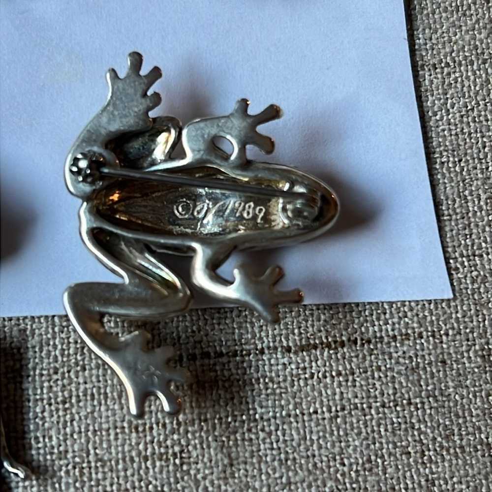 925 sterling silver frogs set of earring and broo… - image 2