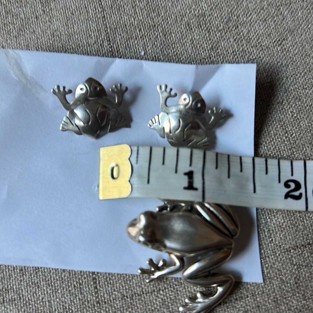 925 sterling silver frogs set of earring and broo… - image 6