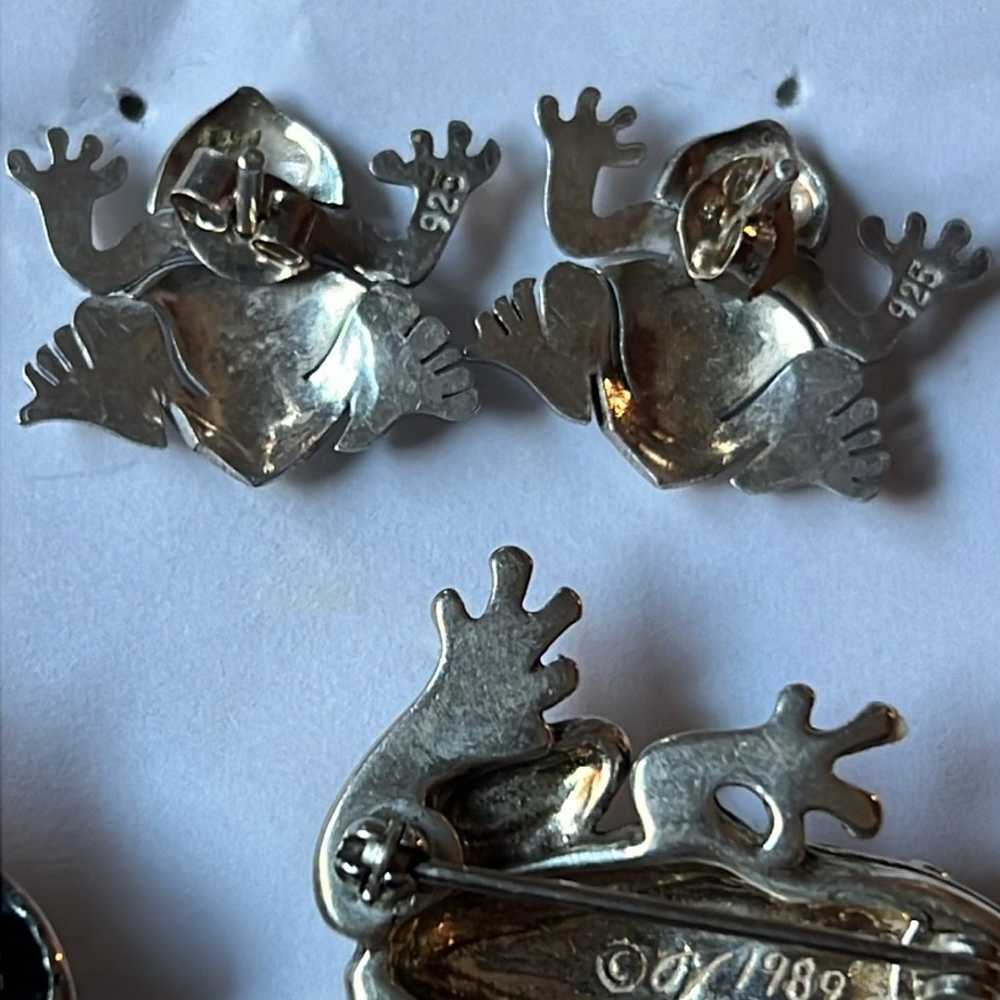 925 sterling silver frogs set of earring and broo… - image 8