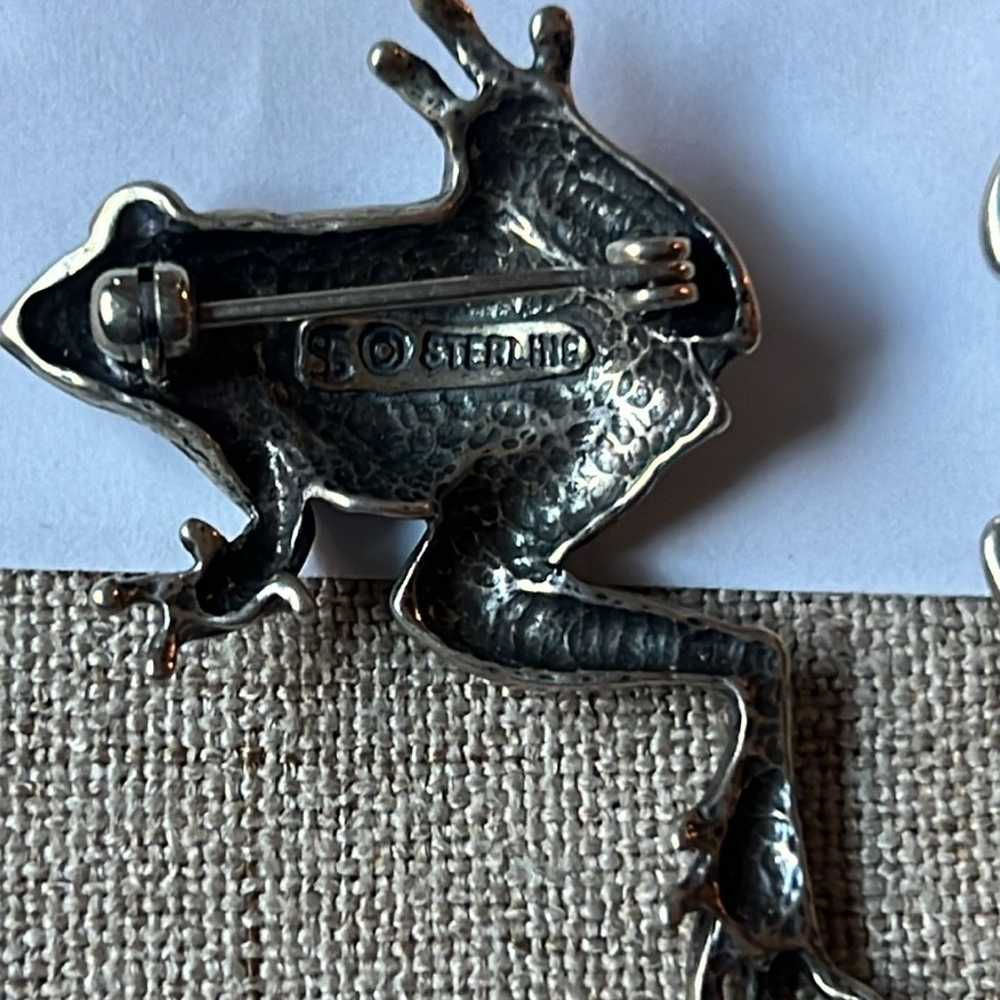 925 sterling silver frogs set of earring and broo… - image 9