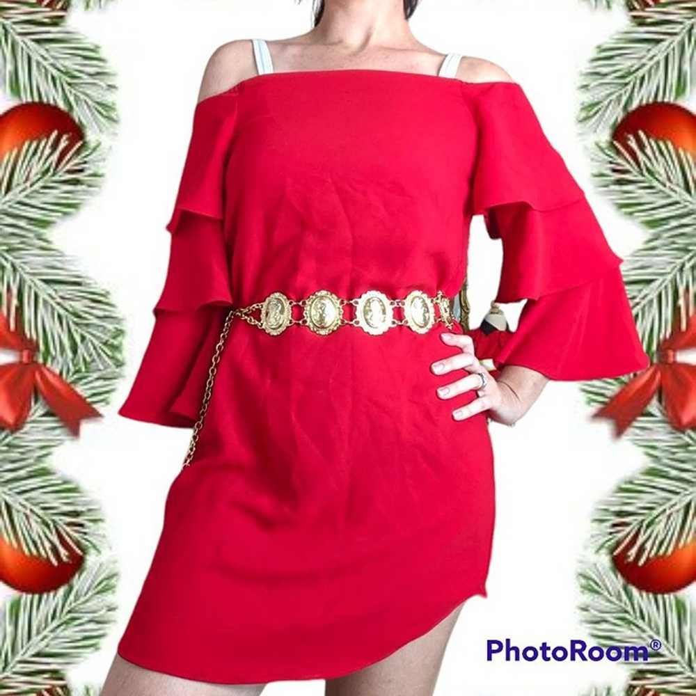 Nanette Lepore Red Off Shoulder Bell Sleeve Mini … - image 1