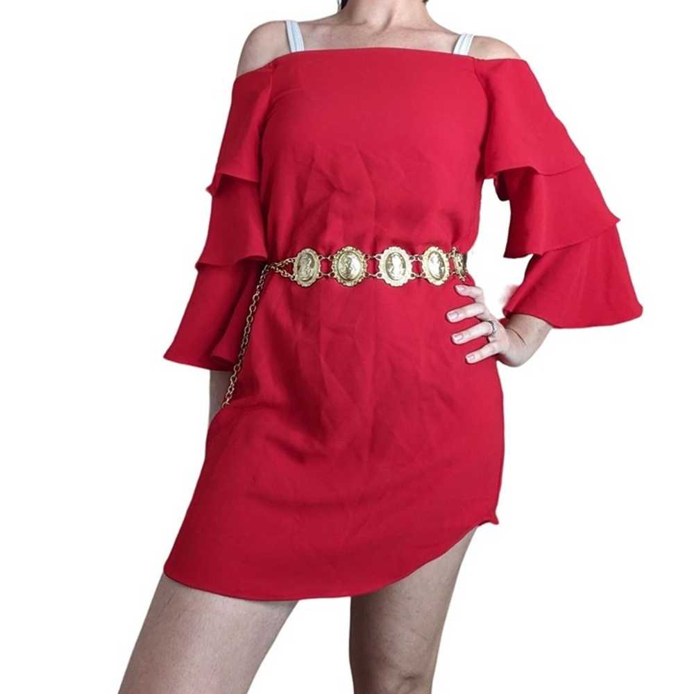 Nanette Lepore Red Off Shoulder Bell Sleeve Mini … - image 7