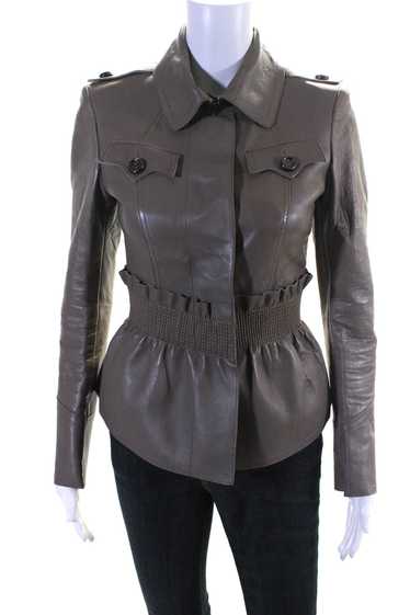 Burberry Womens Leather Collard Long Sleeve Peplum