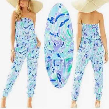 Lilly Pulitzer Strapless Keely good Jumpsuit Multi Shell Of A Party Medium $178