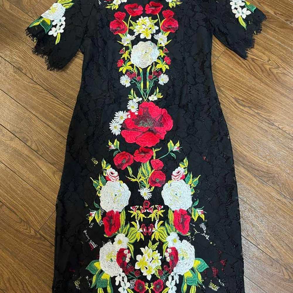 Floral Embroidered Black Dress - image 1