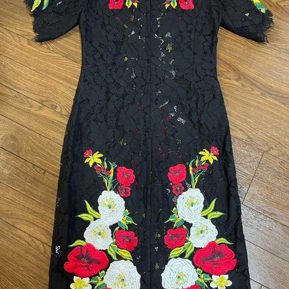 Floral Embroidered Black Dress - image 2