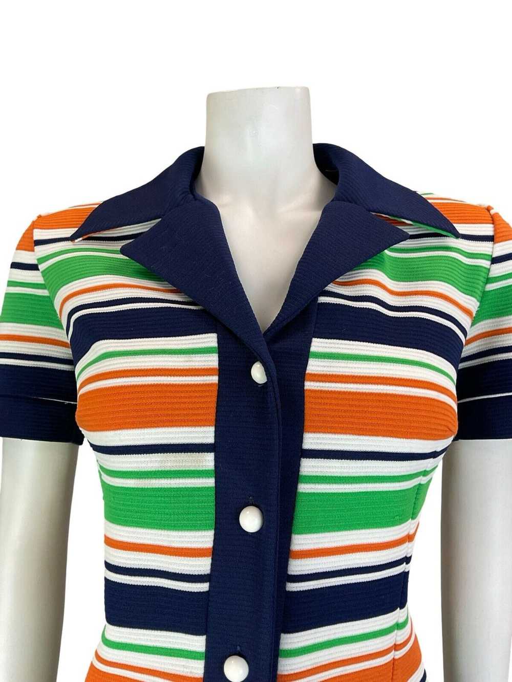 VTG 60S 70S STRIPED NAVY BLUE WHITE ORANGE GREEN … - image 4