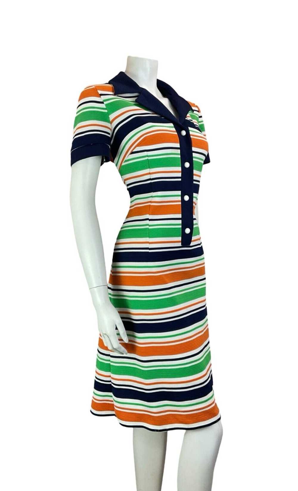 VTG 60S 70S STRIPED NAVY BLUE WHITE ORANGE GREEN … - image 5