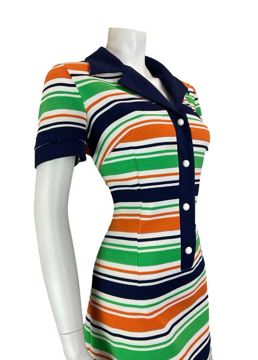 VTG 60S 70S STRIPED NAVY BLUE WHITE ORANGE GREEN … - image 6