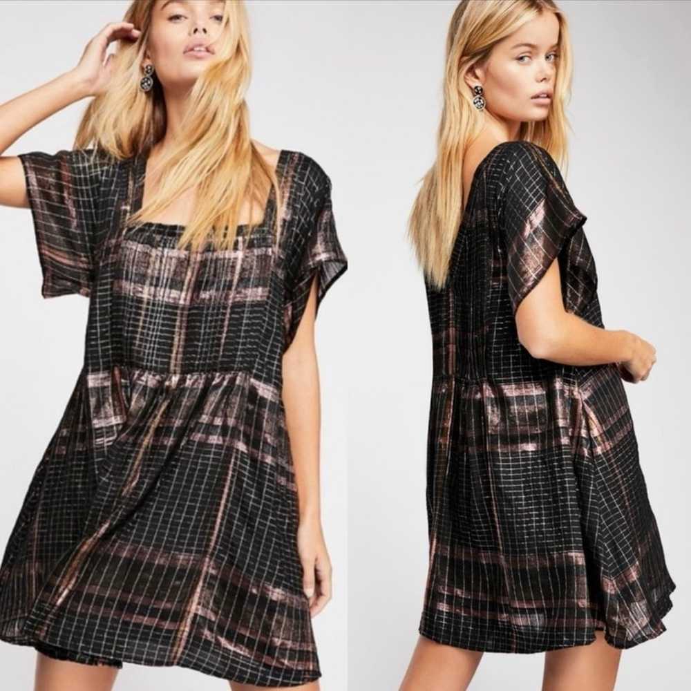 Free People BARCELONA Metallic Shimmery Plaid Min… - image 1