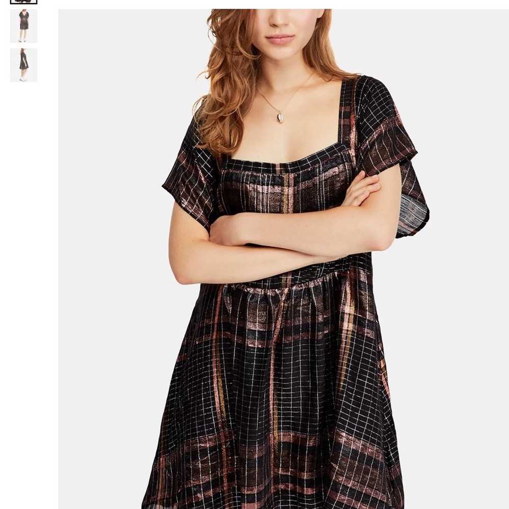 Free People BARCELONA Metallic Shimmery Plaid Min… - image 2