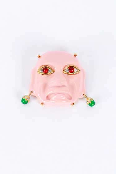 KENNETH JAY LANE Pink Olmec Mask Brooch