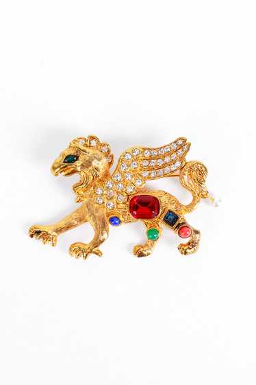 KENNETH JAY LANE Bejeweled Griffin Brooch - image 1