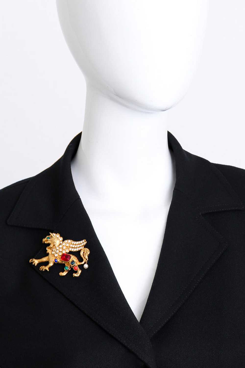 KENNETH JAY LANE Bejeweled Griffin Brooch - image 2