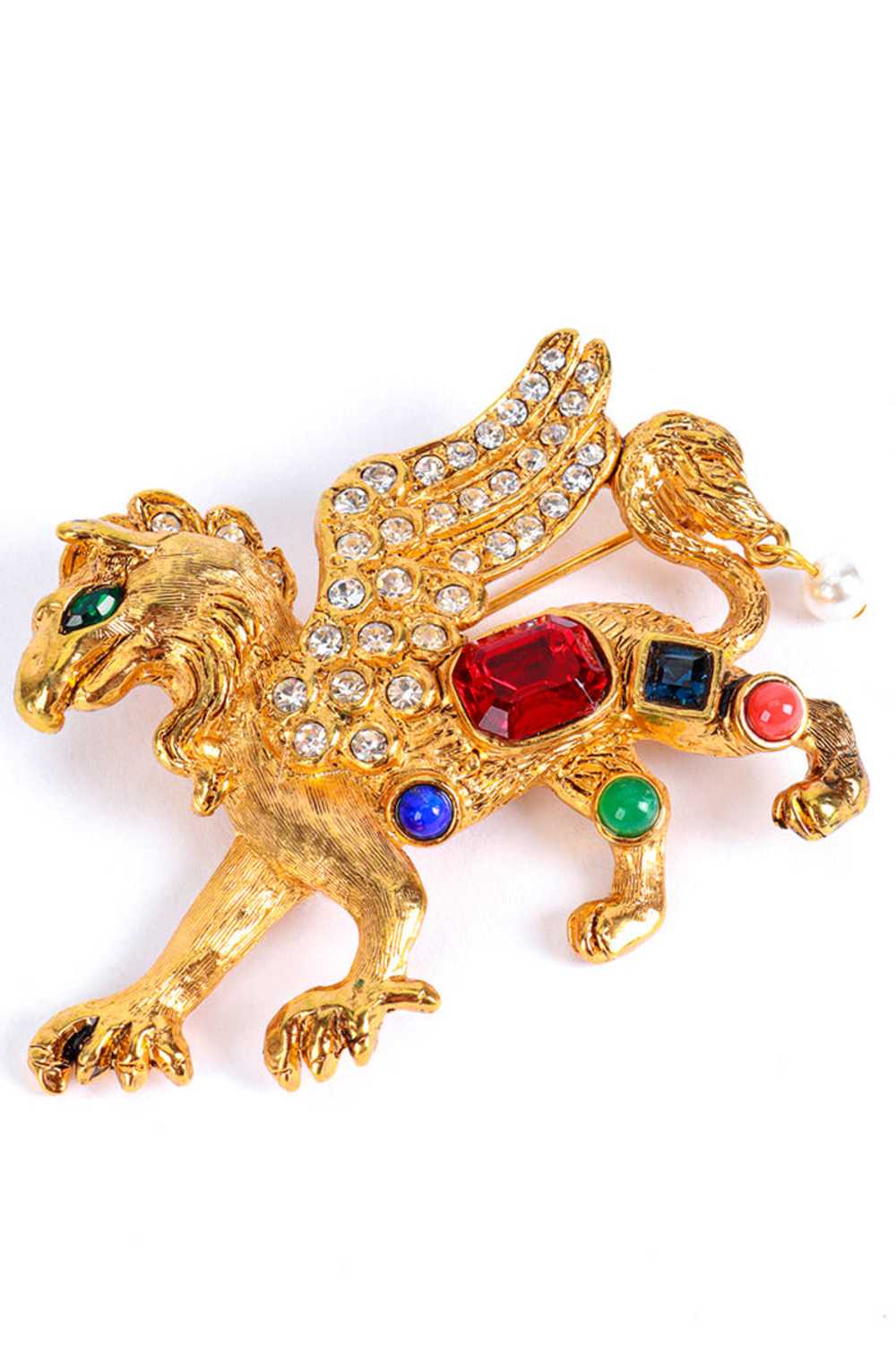 KENNETH JAY LANE Bejeweled Griffin Brooch - image 3