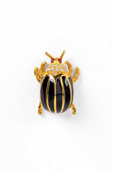 KENNETH JAY LANE Black Bejeweled Beetle Brooch