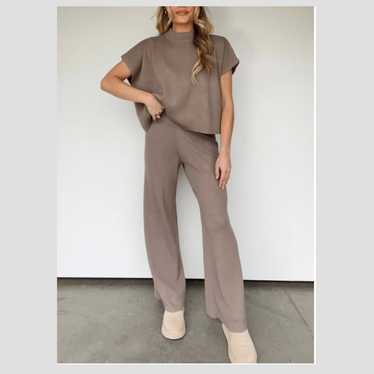 Lane 201 knit top and wide leg pant set mocha bei… - image 1