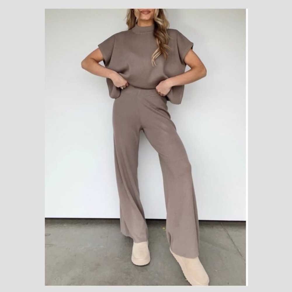 Lane 201 knit top and wide leg pant set mocha bei… - image 2