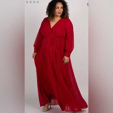 2X Ricarica Red Chiffon Long Sleeve Plus Maxi Dre… - image 1