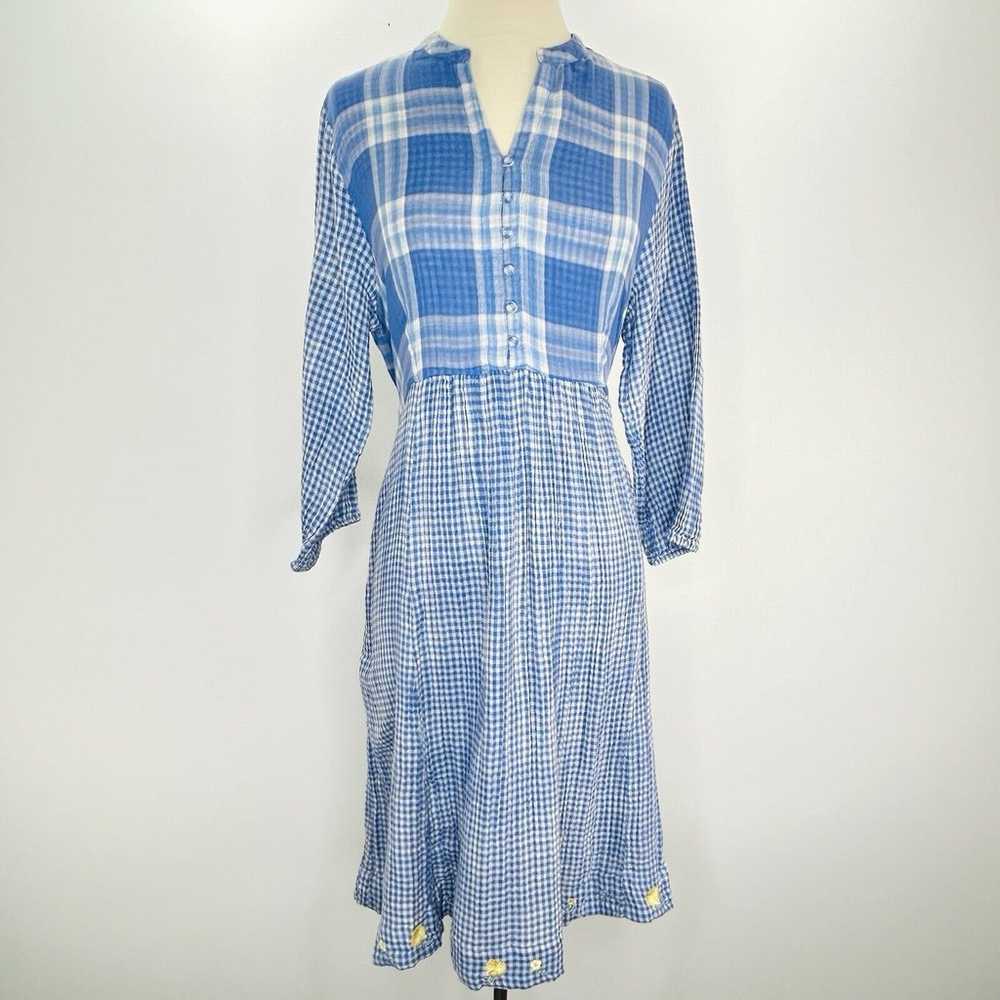 Vintage April Cornell Dress L Blue White Plaid Mi… - image 1