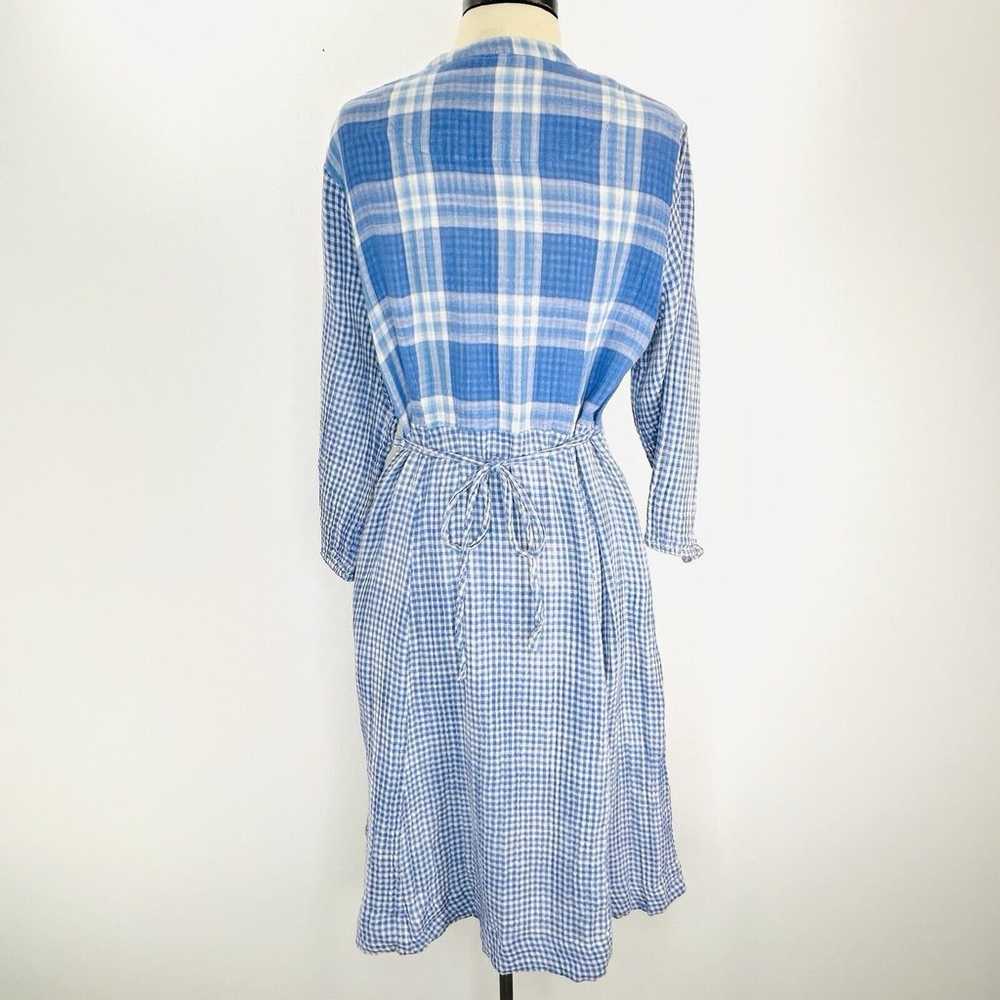 Vintage April Cornell Dress L Blue White Plaid Mi… - image 3