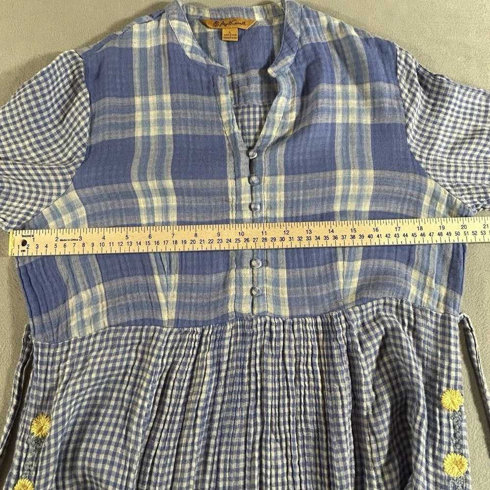 Vintage April Cornell Dress L Blue White Plaid Mi… - image 4