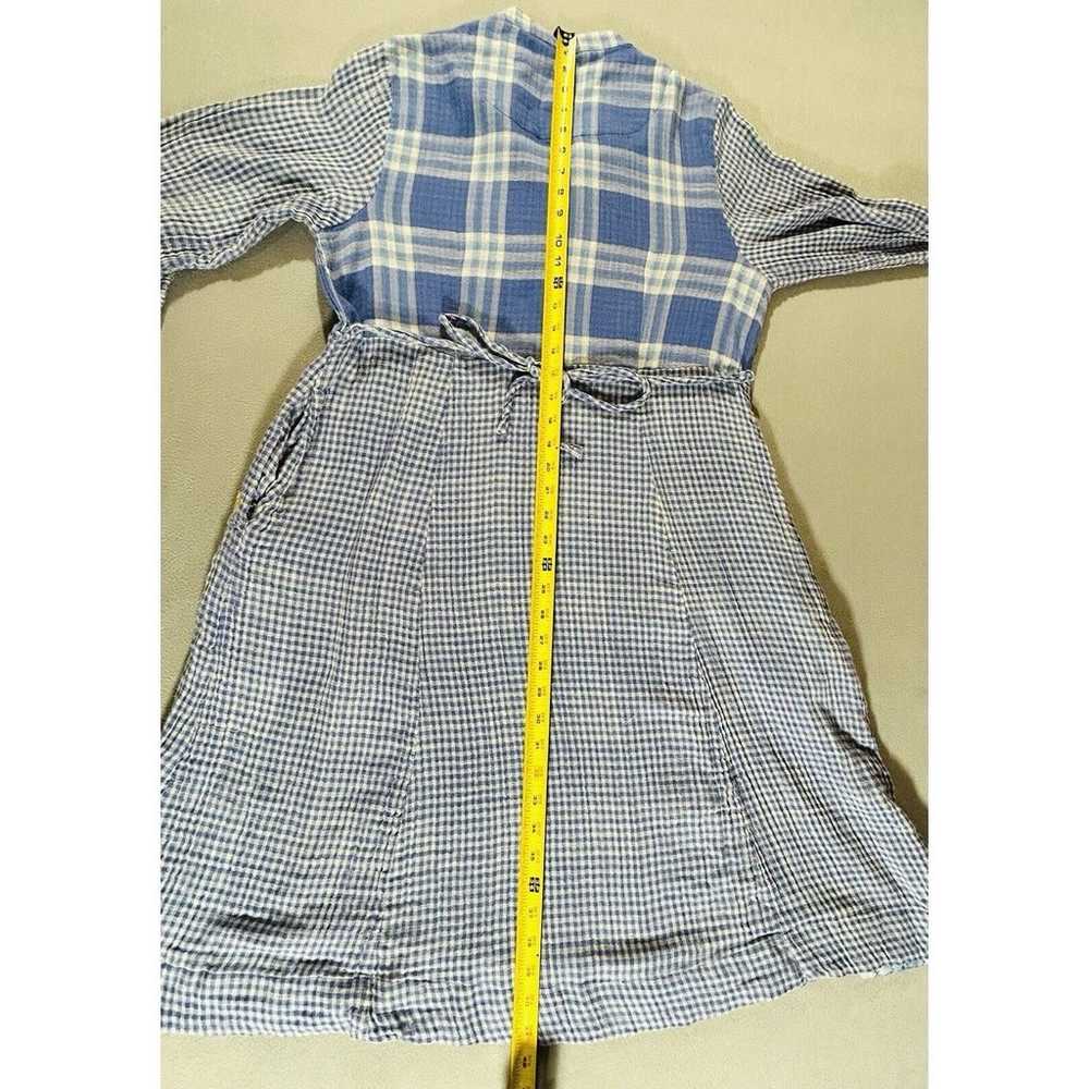 Vintage April Cornell Dress L Blue White Plaid Mi… - image 8