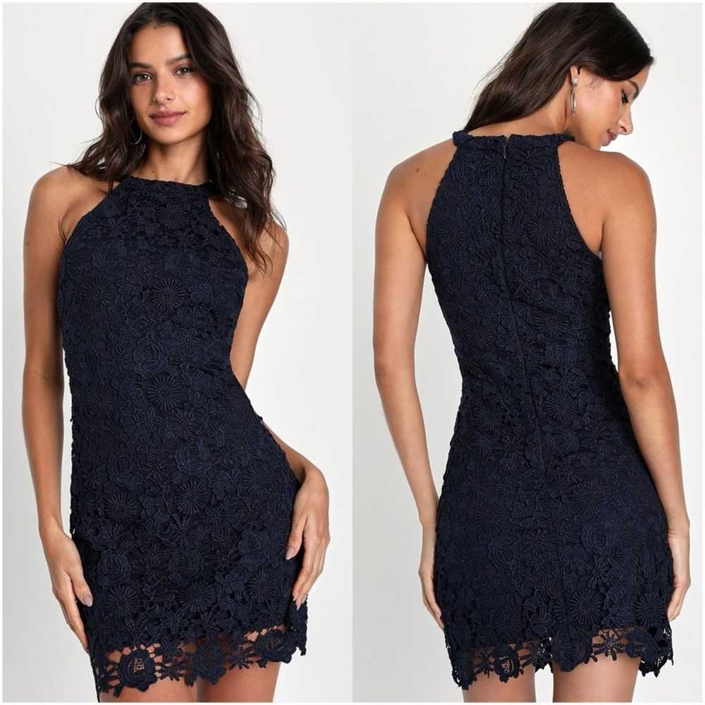 LULU’S Love Poem Navy Blue Lace Mini Dress - image 1